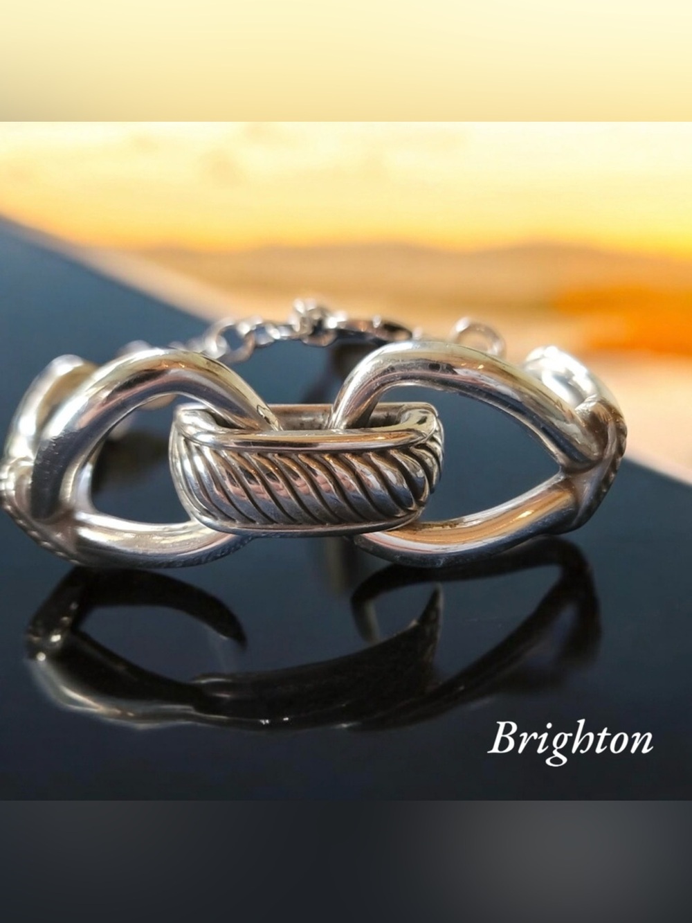 BRIGHTON Silver Tone Double Link with Knott Bracelet Cable Chunky